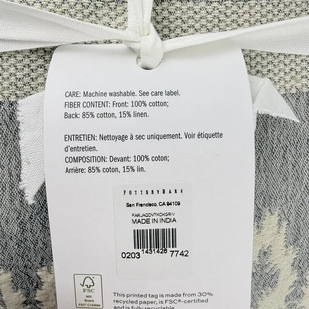 Pottery Barn Fair Isle Jacquard Duvet Cover King/Cal King Gray Cotton Linen NEW